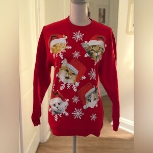 Fifth Sun Ugly Christmas Cat Sweatshirt – Red Holiday Crewneck